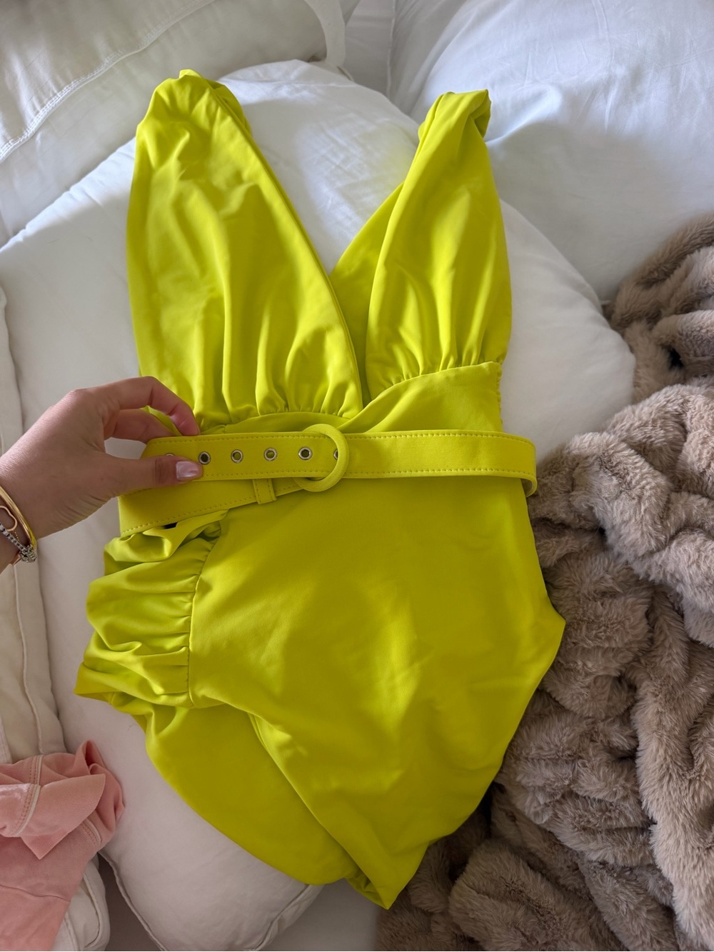 NICHOLAS Neon Yellow Belted One-Piece Swimsuit